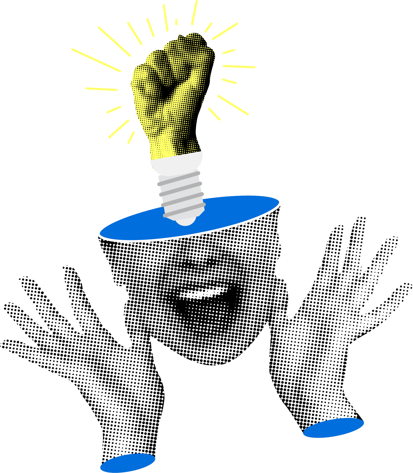 alt="Person celebrating a new idea with a lightbulb, symbolizing creative marketing solutions and innovative business strategies"